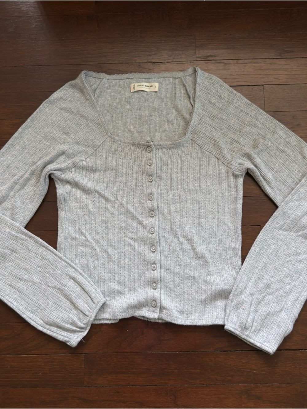 Lucky Brand Light Gray Scoop Neck Button-Front Cardigan